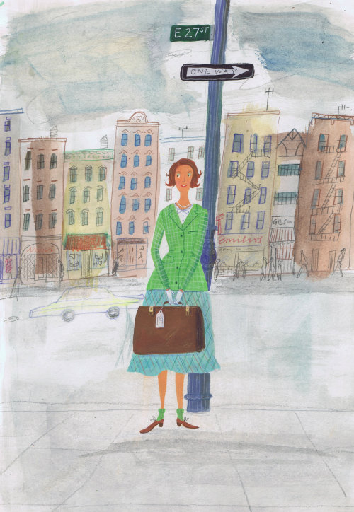 Editorial business woman standing on road