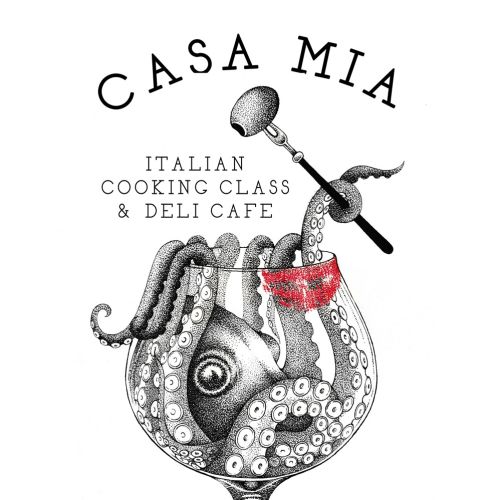 Octopus tentacle with fork and spoon in a wine glass, artwork by Reiko Lauper