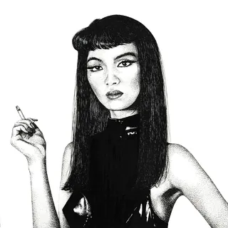 Black and White Portrait of Woman Smoking | Illustration by Reiko Kato