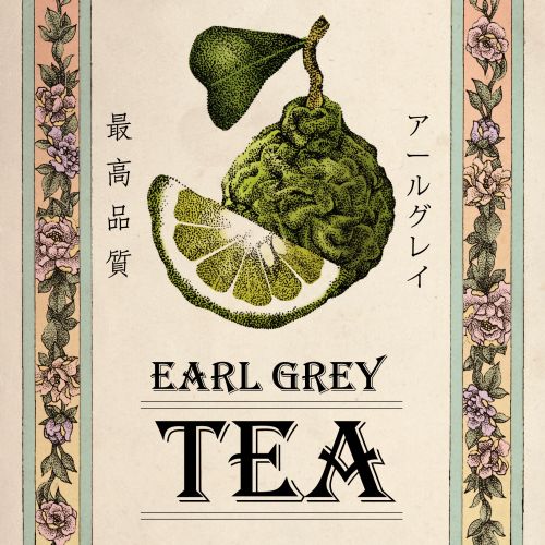 Vintage label for Earl Grey tea with bergamot from Kato Tea Farm