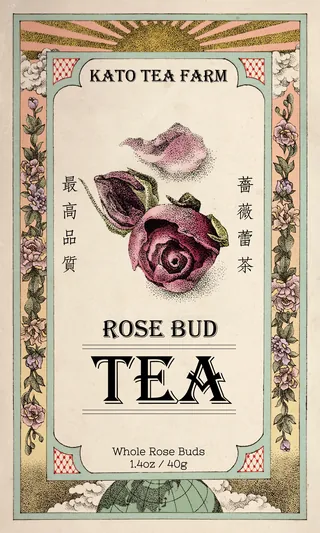 Tree Roses Tea Label Vintage Rose Bud Tea Label | Illustration by Reiko Kato