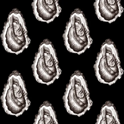 Illustration of oyster shells in black and white pattern