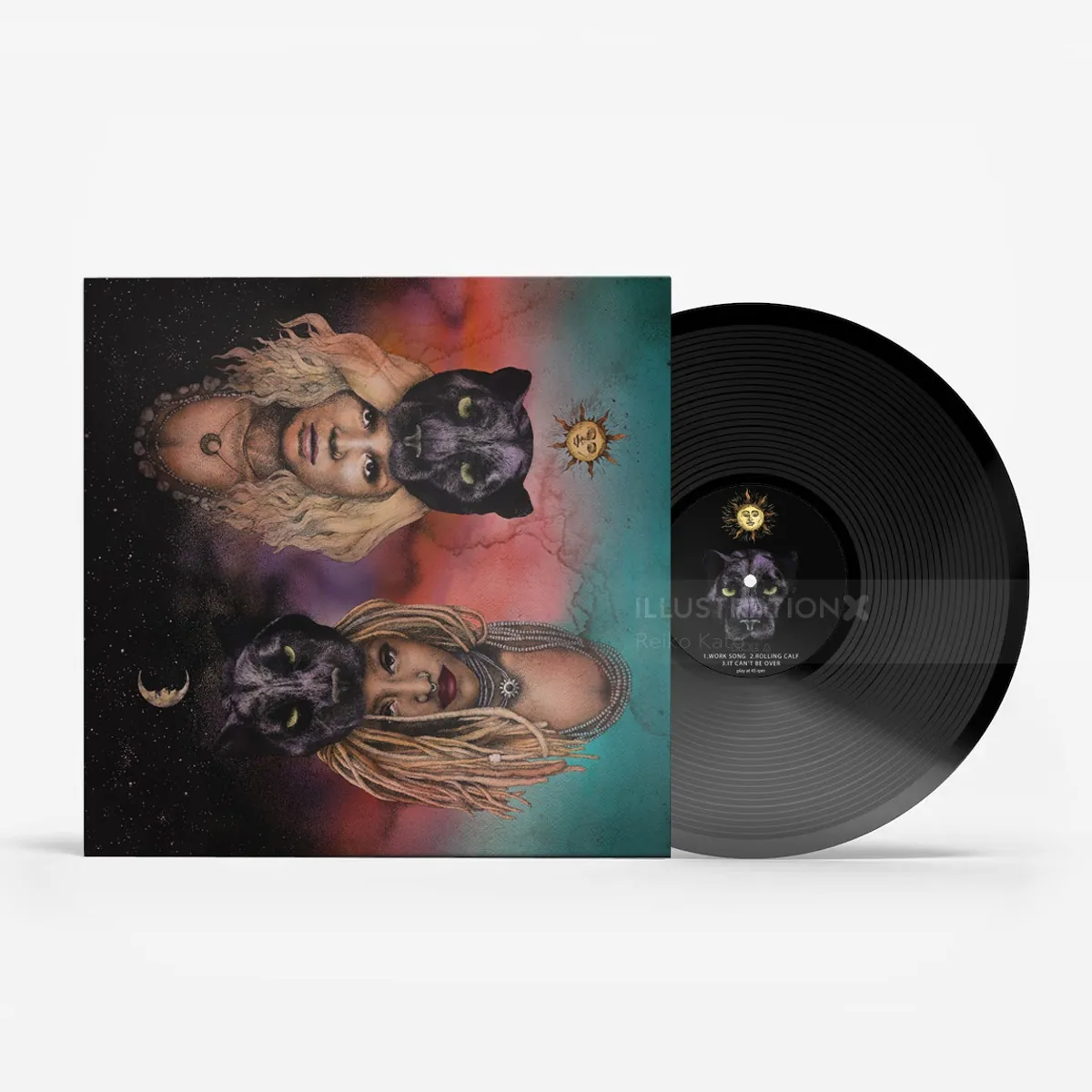 Album cover with human and black panther faces blended together and cosmic background