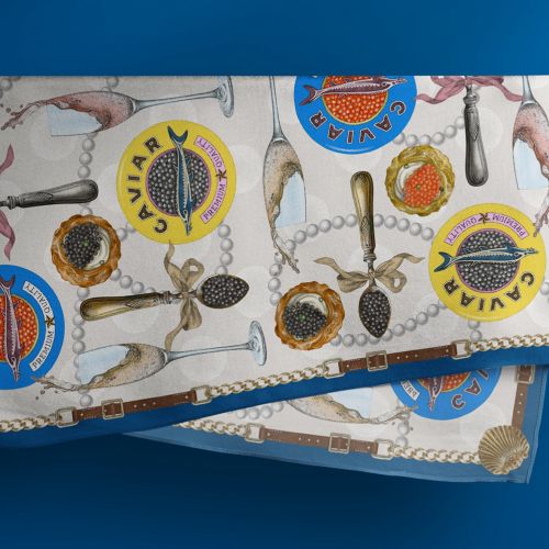 Silk scarf with compass and nautical patterns by Reiko Kato