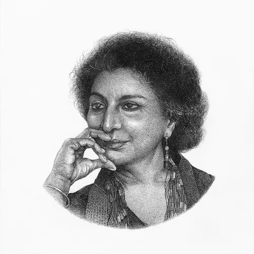 Black and white portrait of a woman resting chin on hand by Reiko Lauper