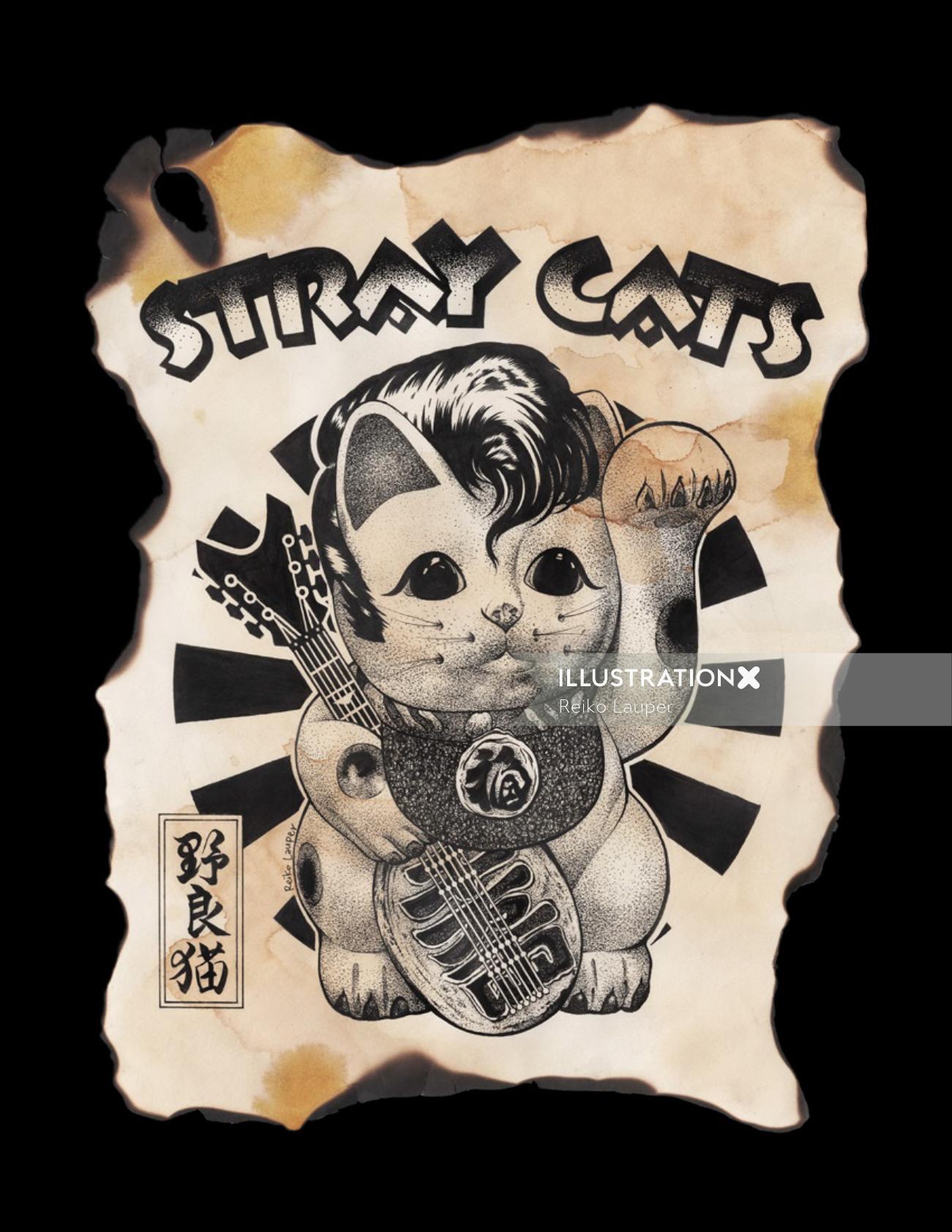 Série d&#39;affiches rock japonisées : chats errants
