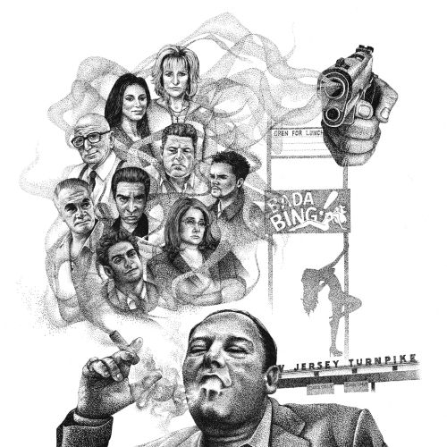 Black and white collage of portraits and smoking man by Reiko Lauper