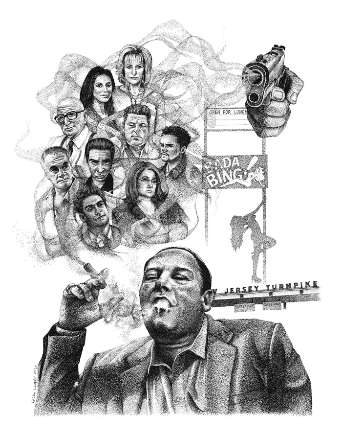 Black and white collage of portraits and smoking man by Reiko Lauper