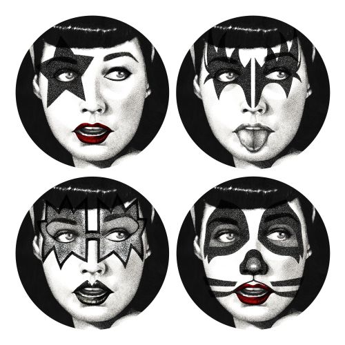 Four portraits showing woman with different KISS-inspired makeup by Reiko Lauper.