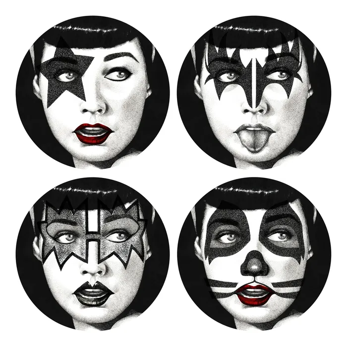 Four portraits showing woman with different KISS-inspired makeup by Reiko Lauper.
