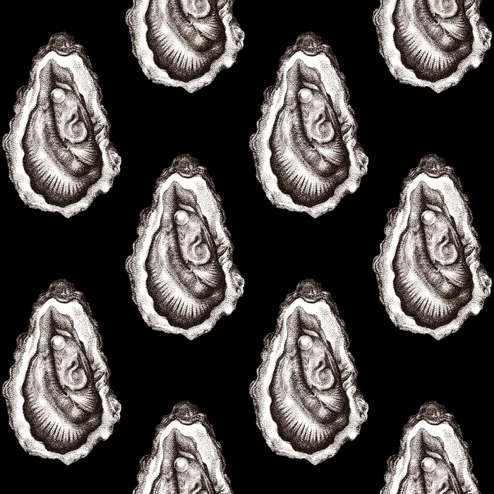 Illustration of oyster shells in black and white pattern