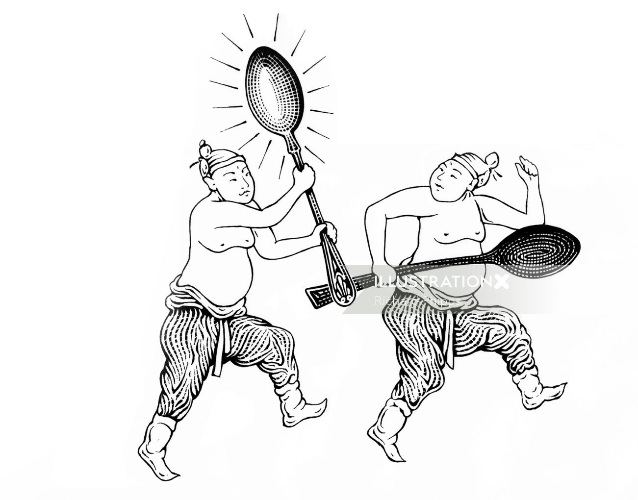 Illustration sur la cuillère à terre en Corée pour le magazine 1843