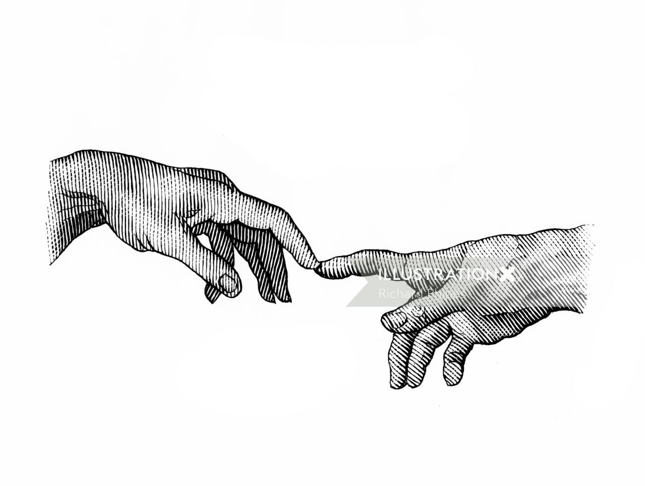 Illustration de mains en noir et blanc