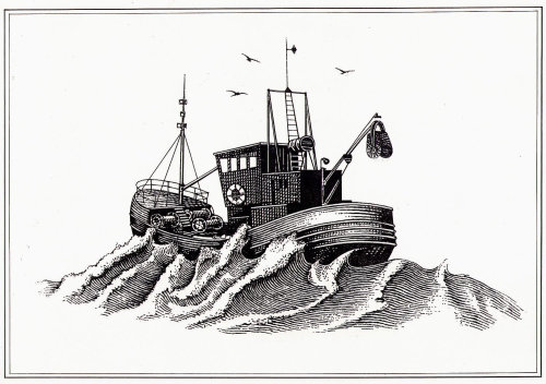 船在暴风雨的天气黑白插图