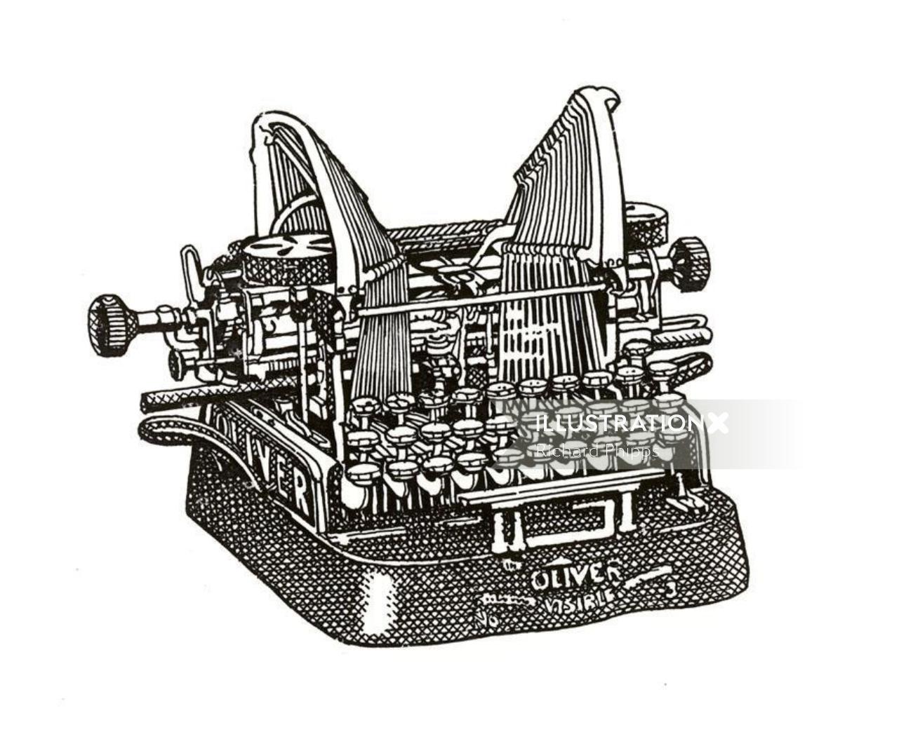 Pencil drawing of type writing machine 