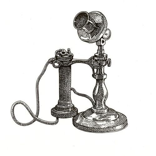 Old style black and white telephone 