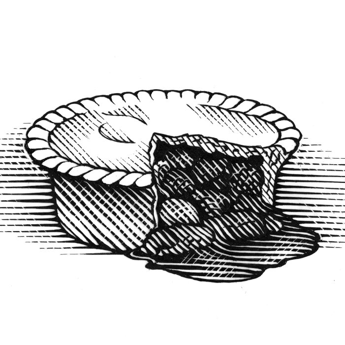 Meat pie black and white drawing 