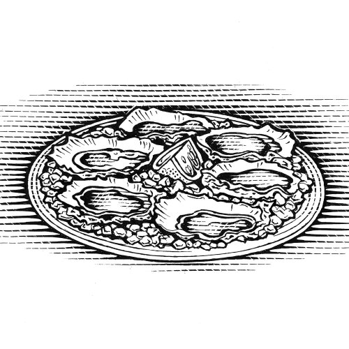Food in plate black and white illustration 
