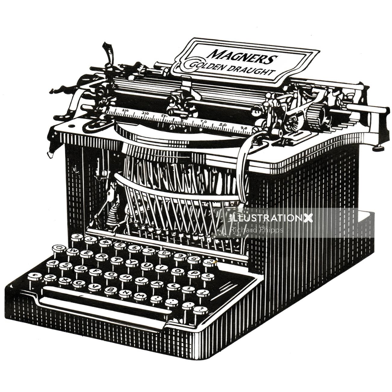 Machine à écrire machine illustration noir et blanc