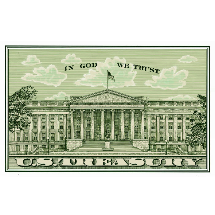 Illustration of US treasury postcard by Richard Phipps