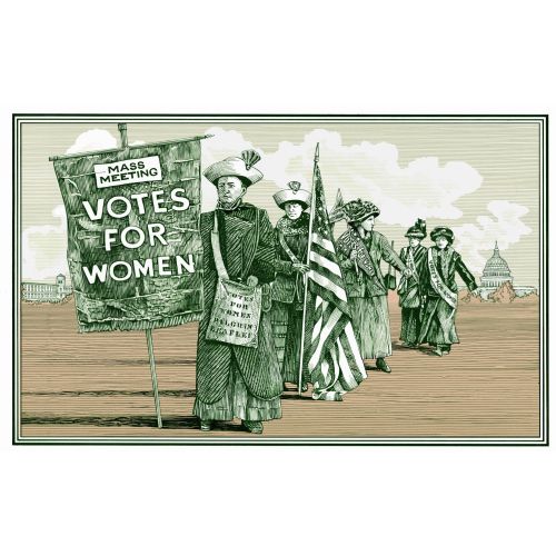 Engraving illustration of Political Suffragette postcard