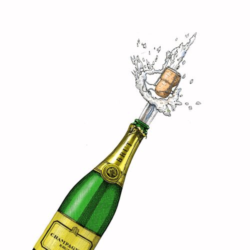 Popping champagne cork illustration