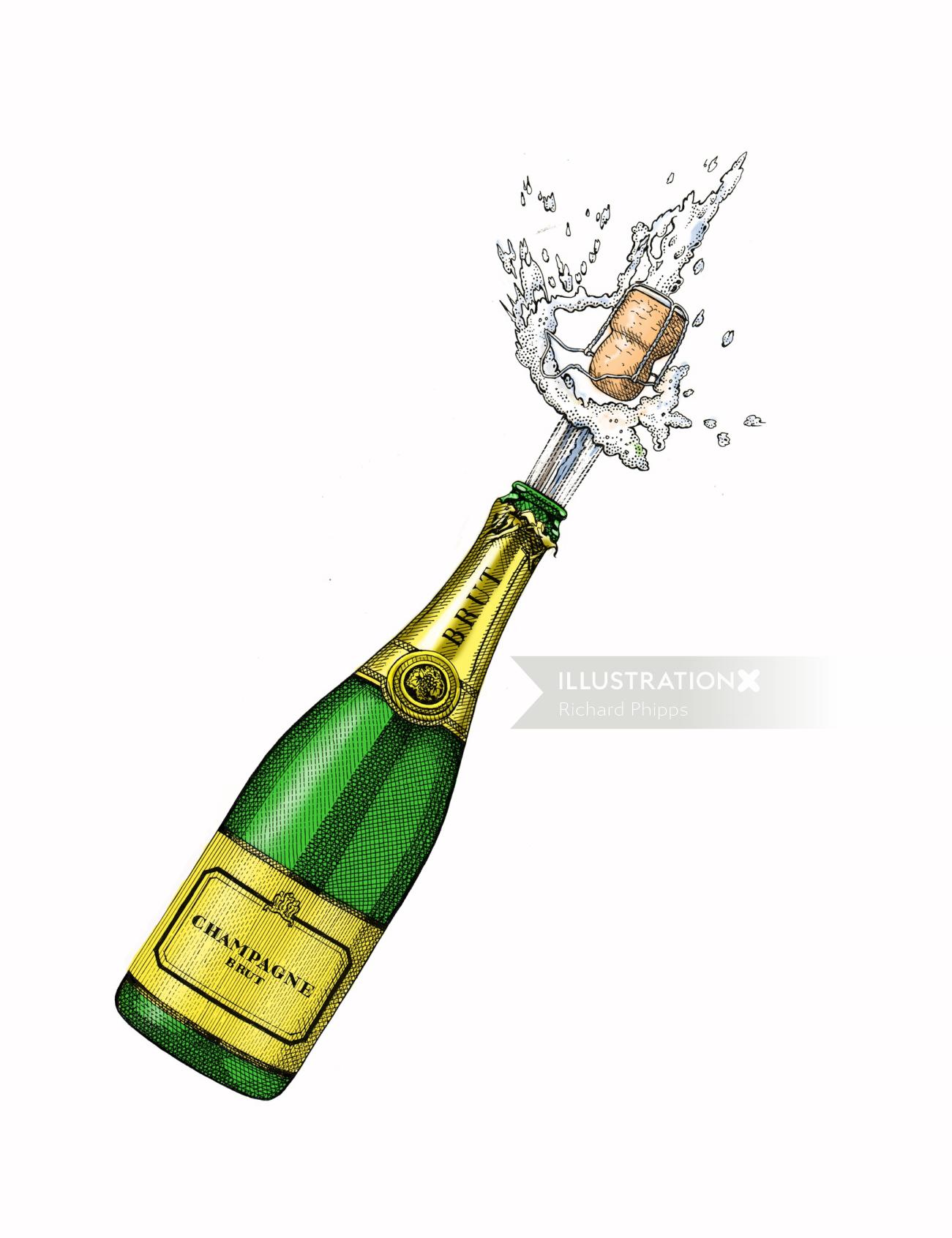 Design rétro du bouchon de champagne Brut Pop