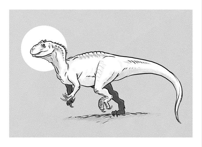 Black and white dinosaur sketch with shading by Rino Pelli