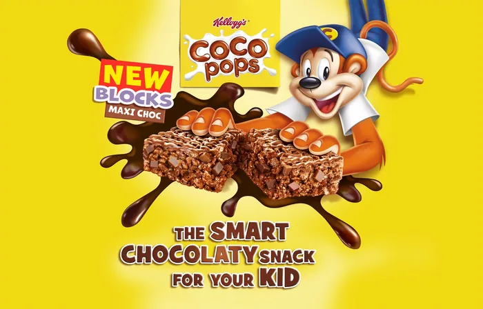 Kellogg's Coco Pops chocolate snack bar with mascot on yellow background by RIVE GAUCHE