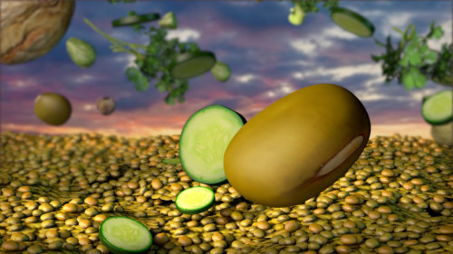 Texto de animação com legumes