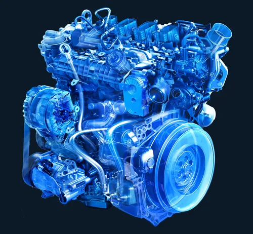Detailed 3D blue car engine model by RIVE GAUCHE