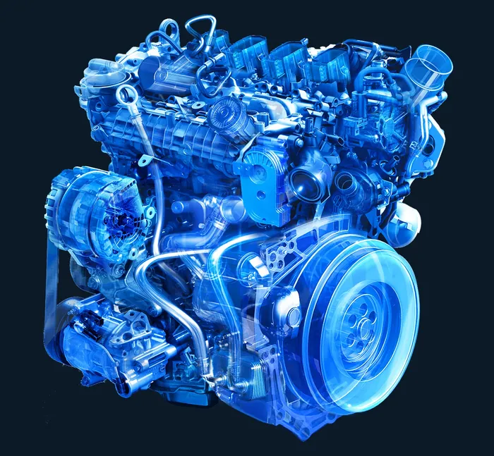 Detailed 3D blue car engine model by RIVE GAUCHE