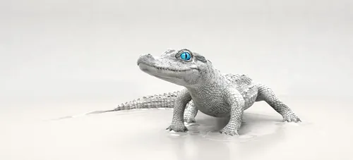 White crocodile sculpture with blue eyes by RIVE GAUCHE