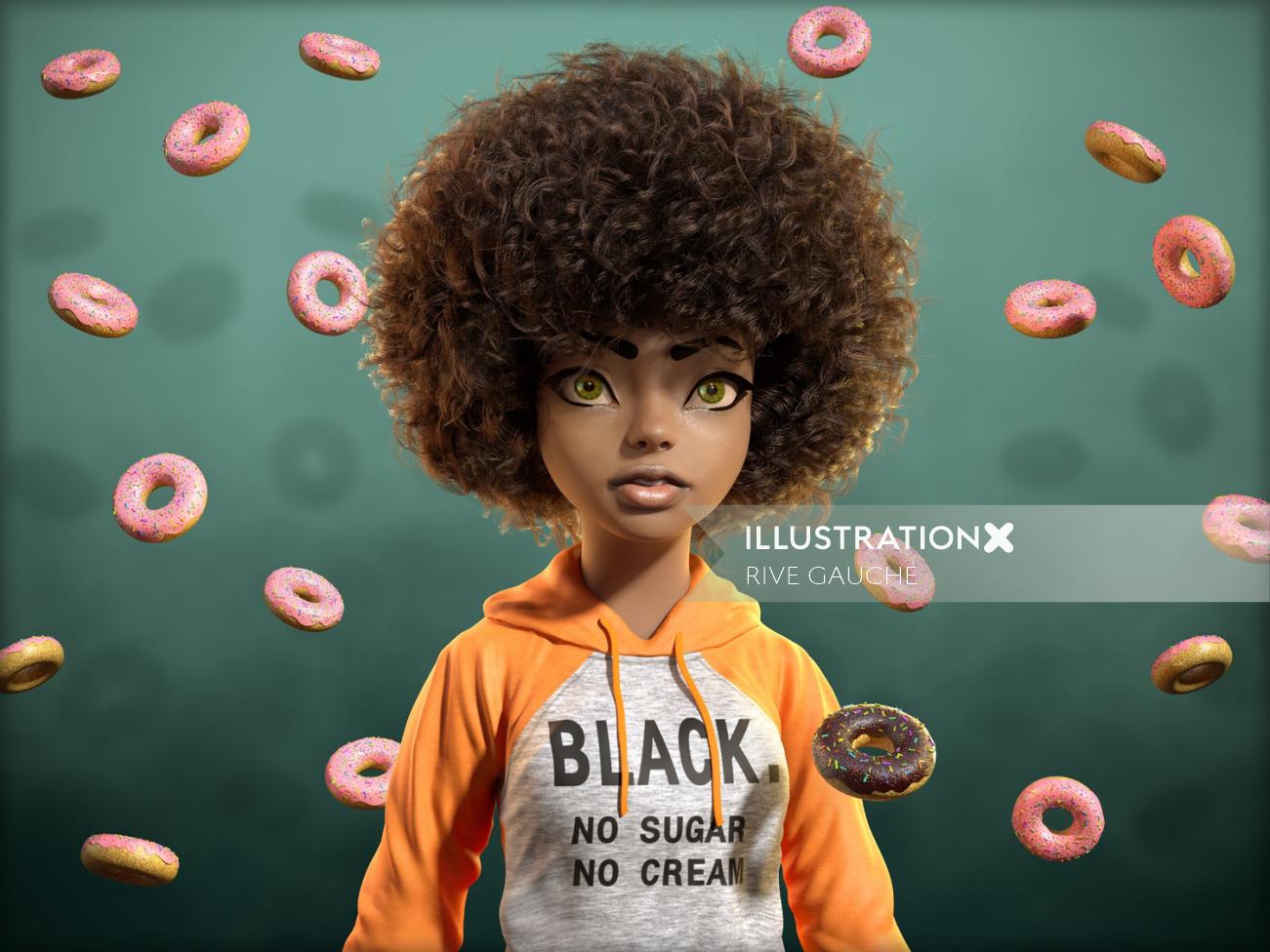 3d doll charcter illustrated by Rive Gauche