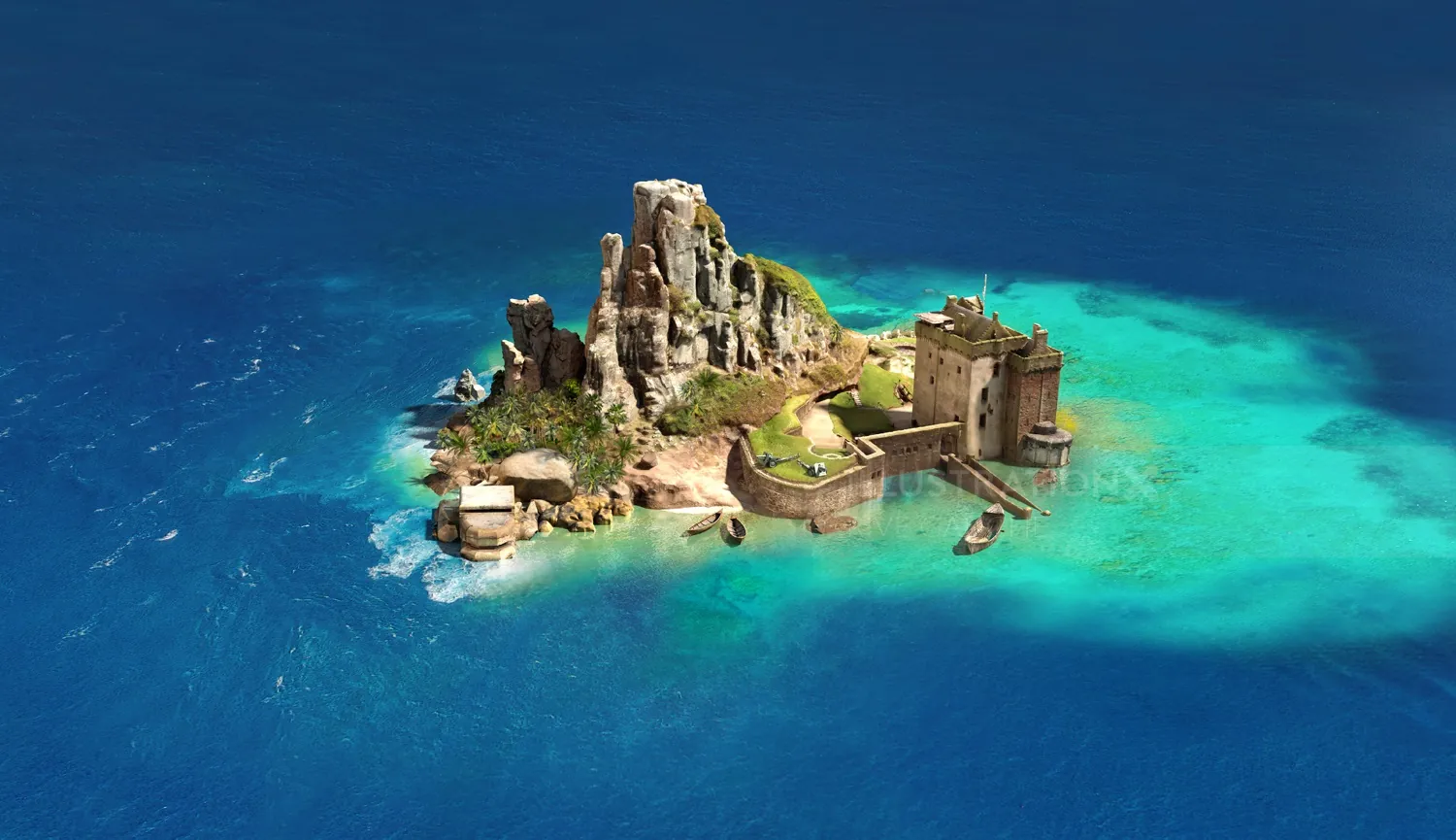 Rocky island with fortress and turquoise water by RIVE GAUCHE