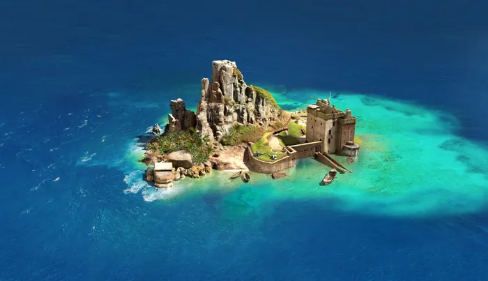Rocky island with fortress and turquoise water by RIVE GAUCHE