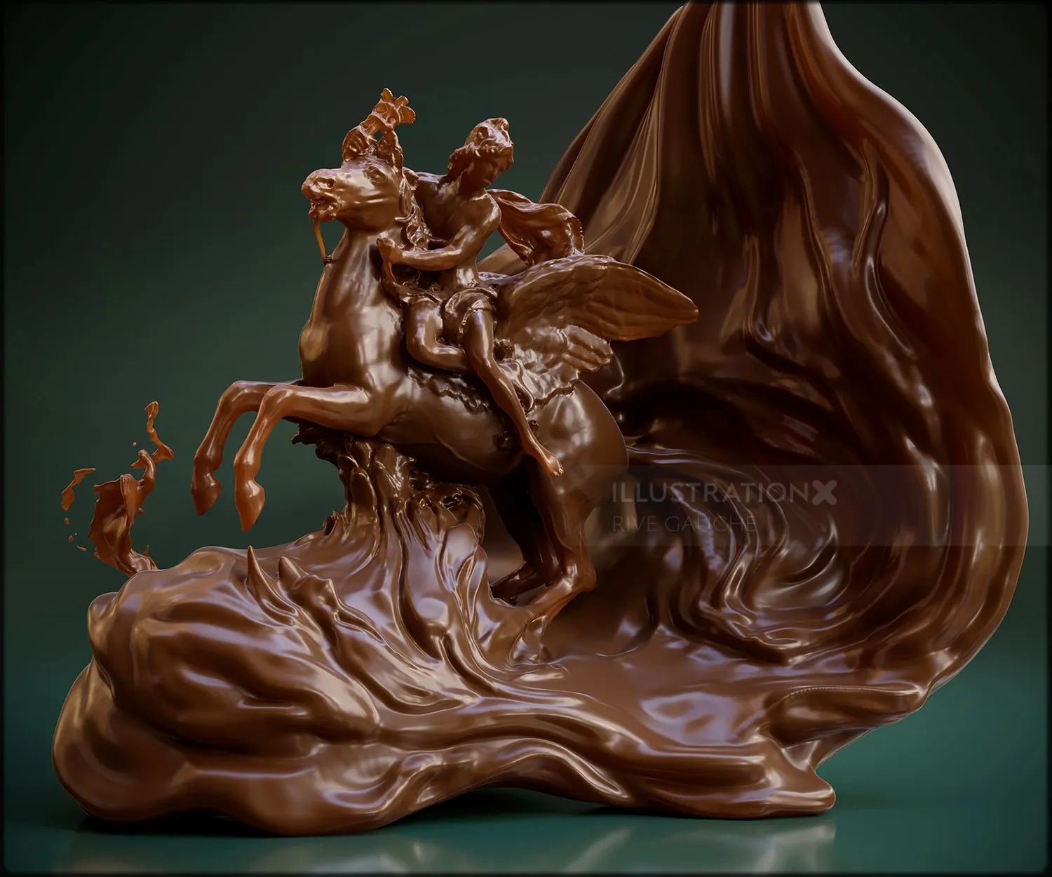 Chocolate sculpture of winged horse and rider by RIVE GAUCHE
