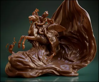 Chocolate sculpture of winged horse and rider by RIVE GAUCHE