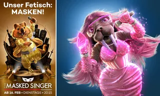 Masked hamster mascot wearing pink outfit and mask by RIVE GAUCHE