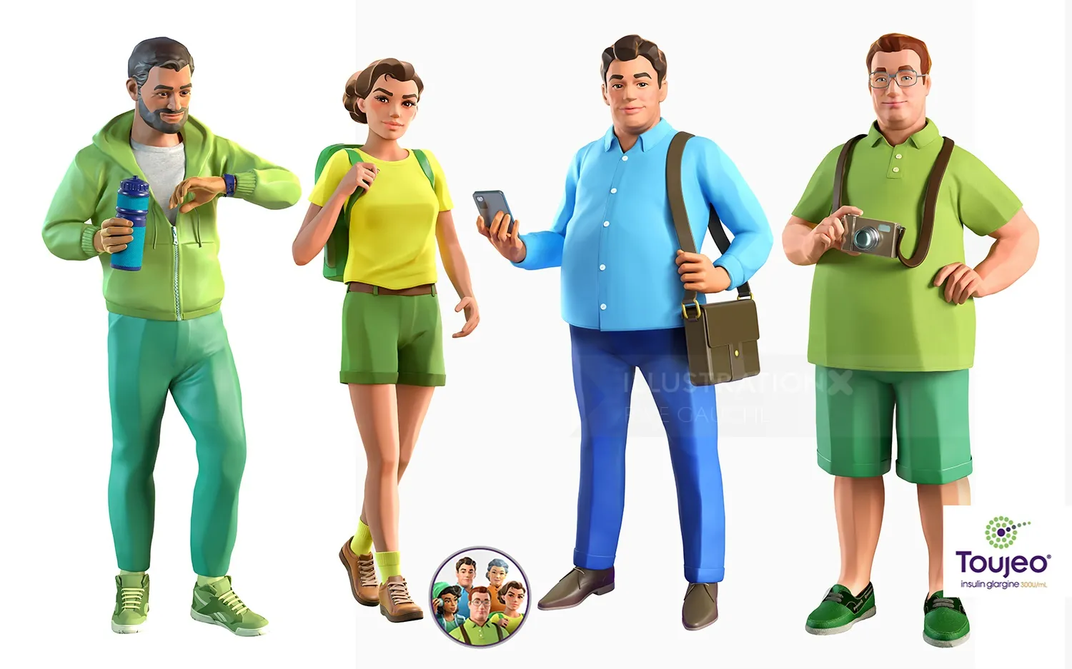 Four diverse casually dressed people with different poses by RIVE GAUCHE