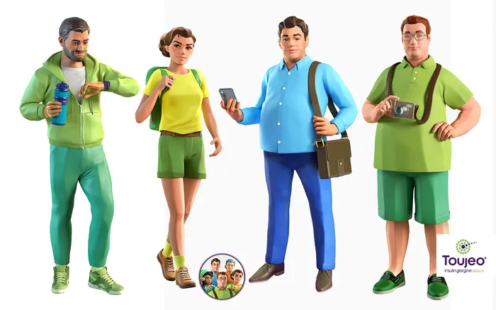 Four diverse casually dressed people with different poses by RIVE GAUCHE