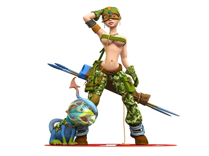 Futuristic female soldier with robotic dog by RIVE GAUCHE