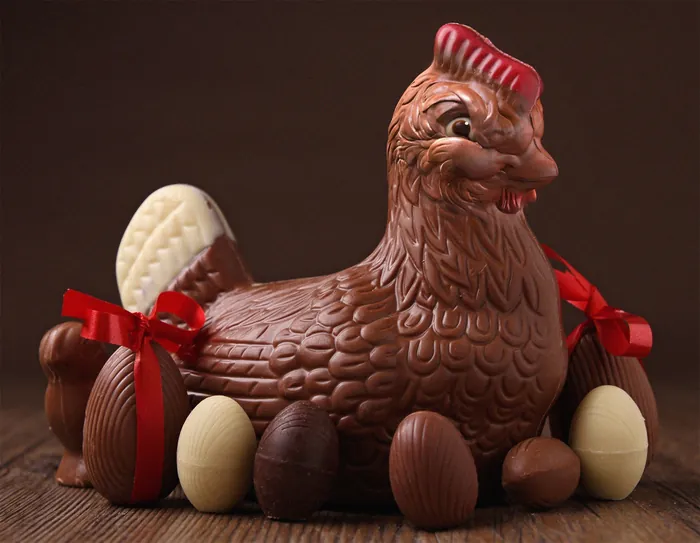 Chocolate hen and Easter eggs by RIVE GAUCHE