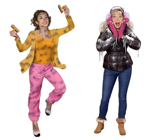 Two women in winter and casual outfits holding ice creams by RIVE GAUCHE