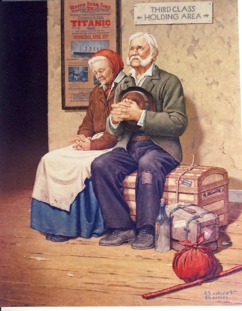 Illustration of old couple hoping for a new life in America