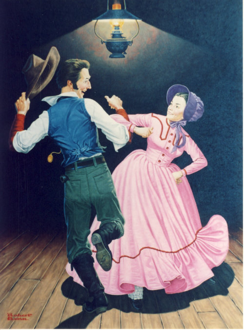 Ilustration of couple dancing at country hoedown