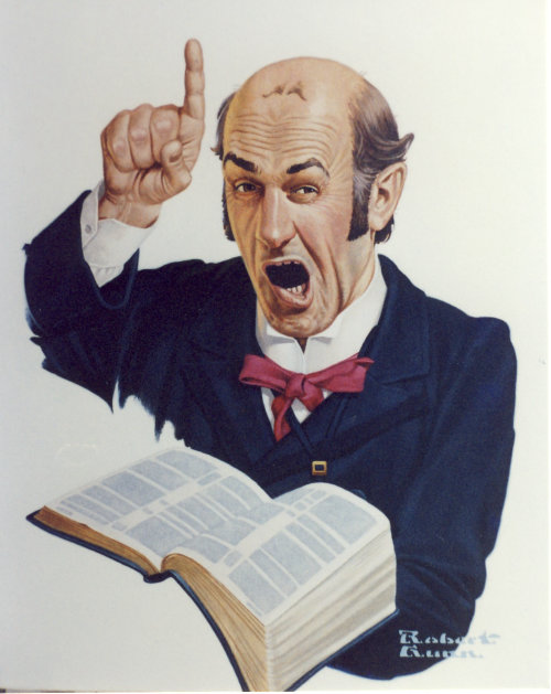 Illustration of preacher calling down the wrath of God on unrepentant sinners