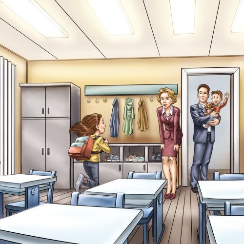 Tution Teacher saying bye to student's Parents illustration 