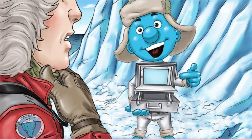 Digital Painting Of Kid showing Box to Man in Iceland