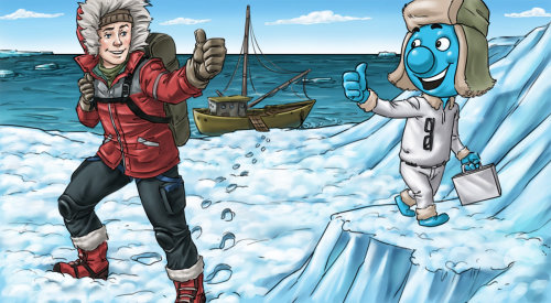 Cartoon Caharater giving thumbs up each other in Iceland